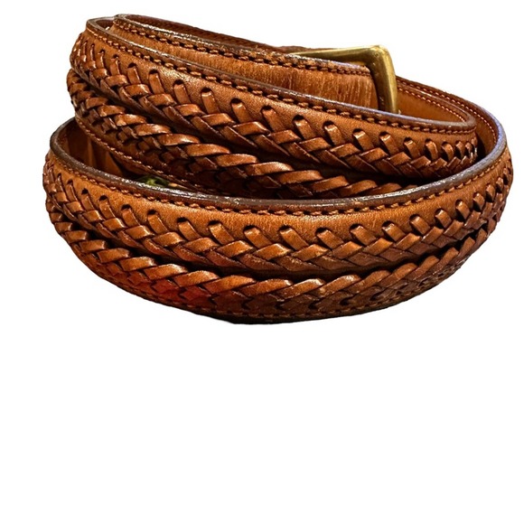 Lands End Braided Leather Belt Mens Weaved Adjustable Brown 40 - Picture 2 of 5